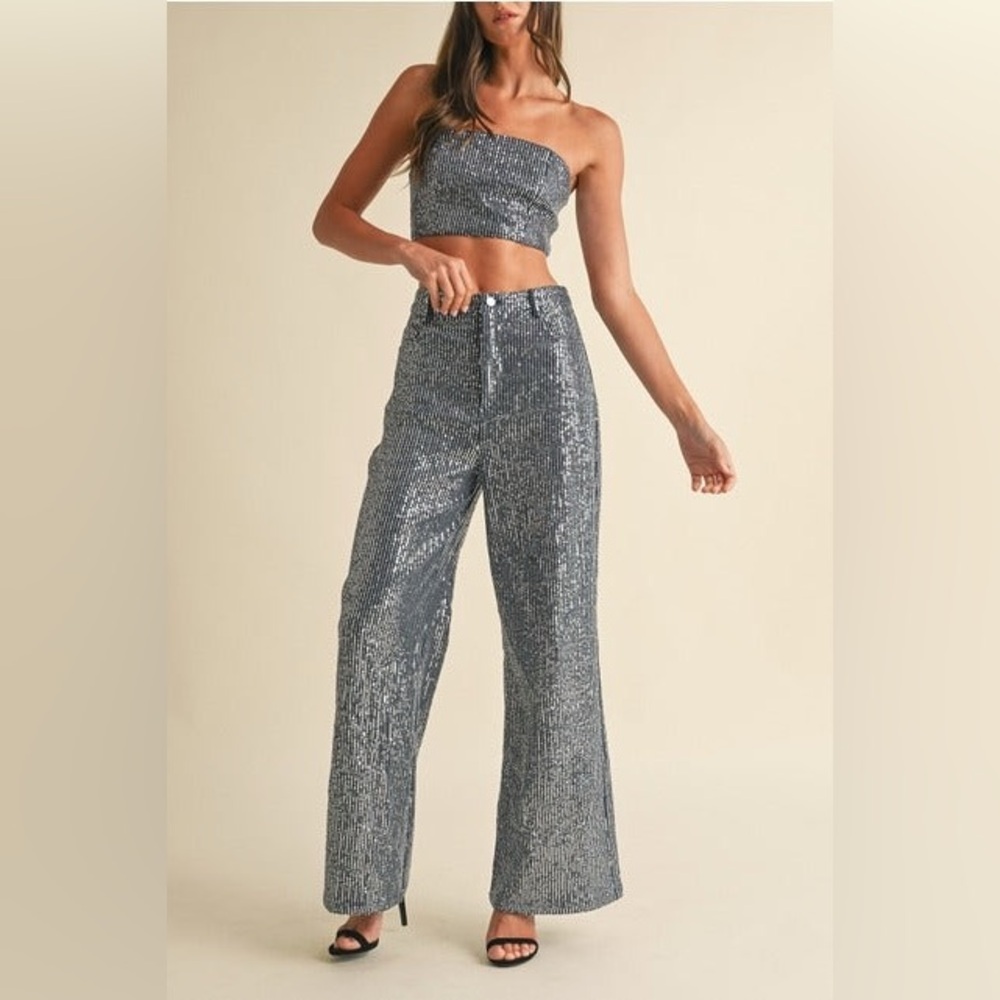 Striped Sequin Wide Leg Jeans - EB Luxe